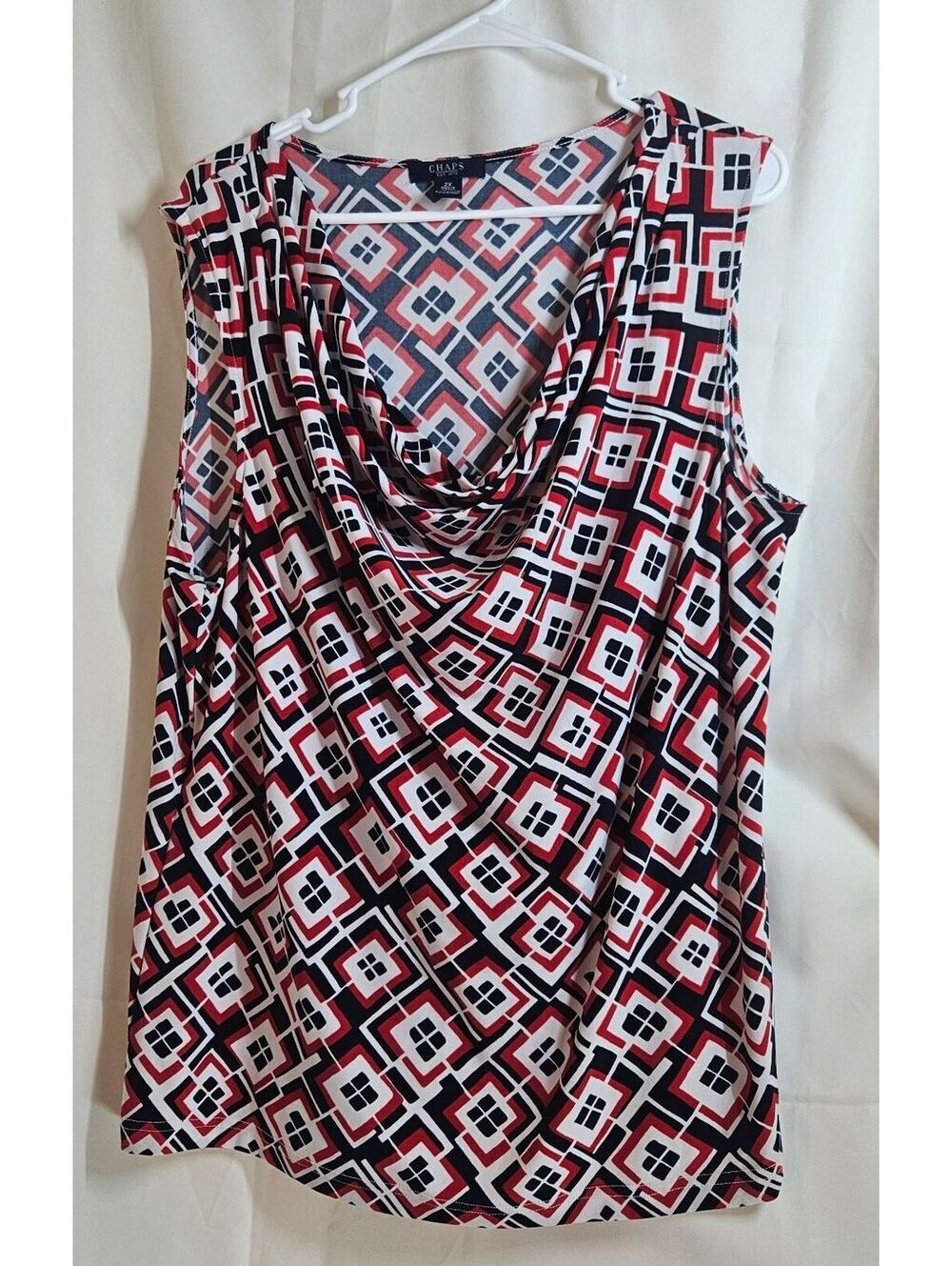 Chaps Women's Sleeveless Geometric Print Cowl Neck Top Size 2X Polyester Blend